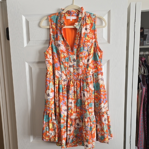 Karlie Dresses & Skirts - Karlie Orange and White Pleated Sundress